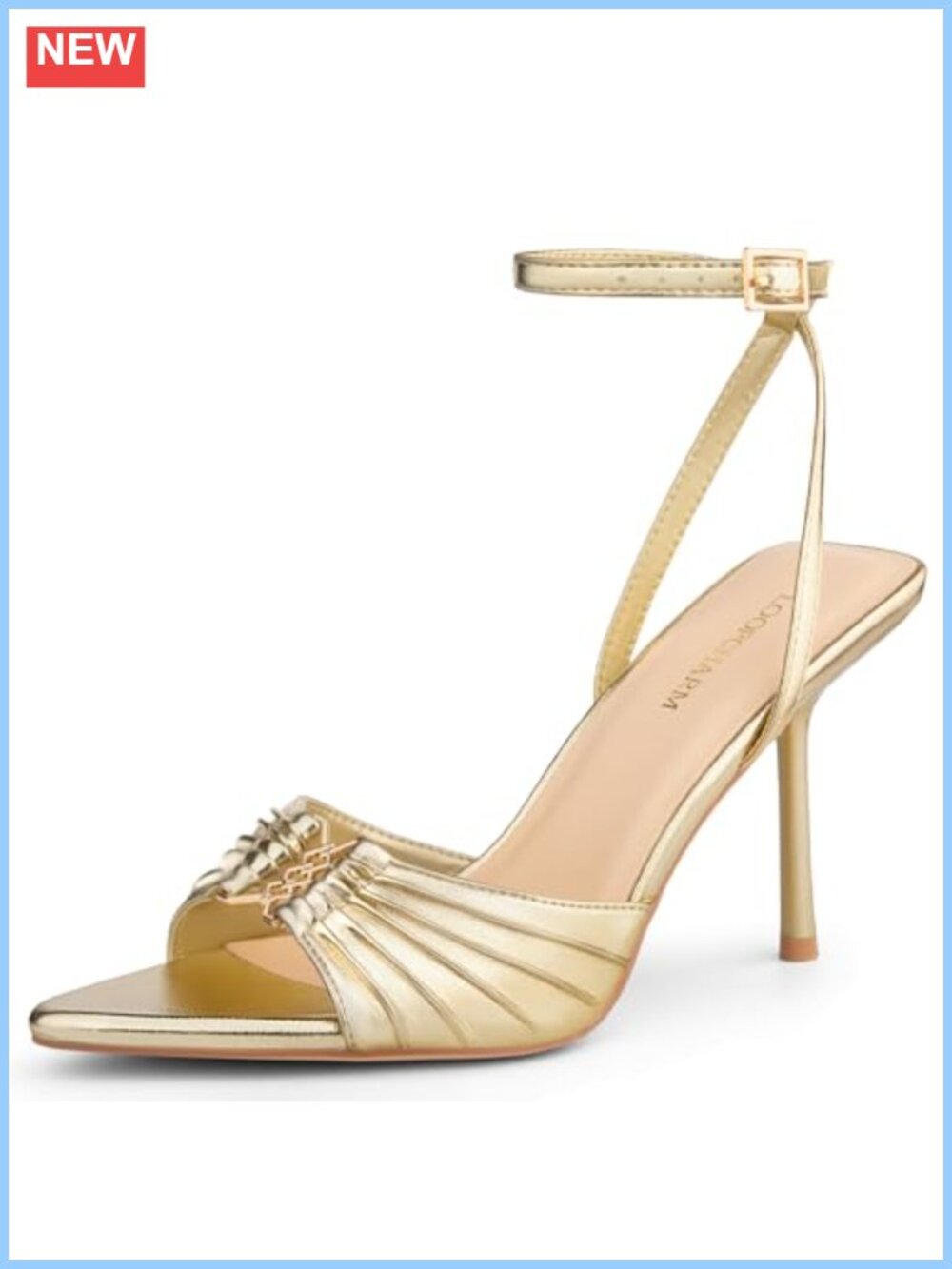 Women's Stiletto Heels Open Toe Pleated Metallic Gold Sandals 3.5" Heel